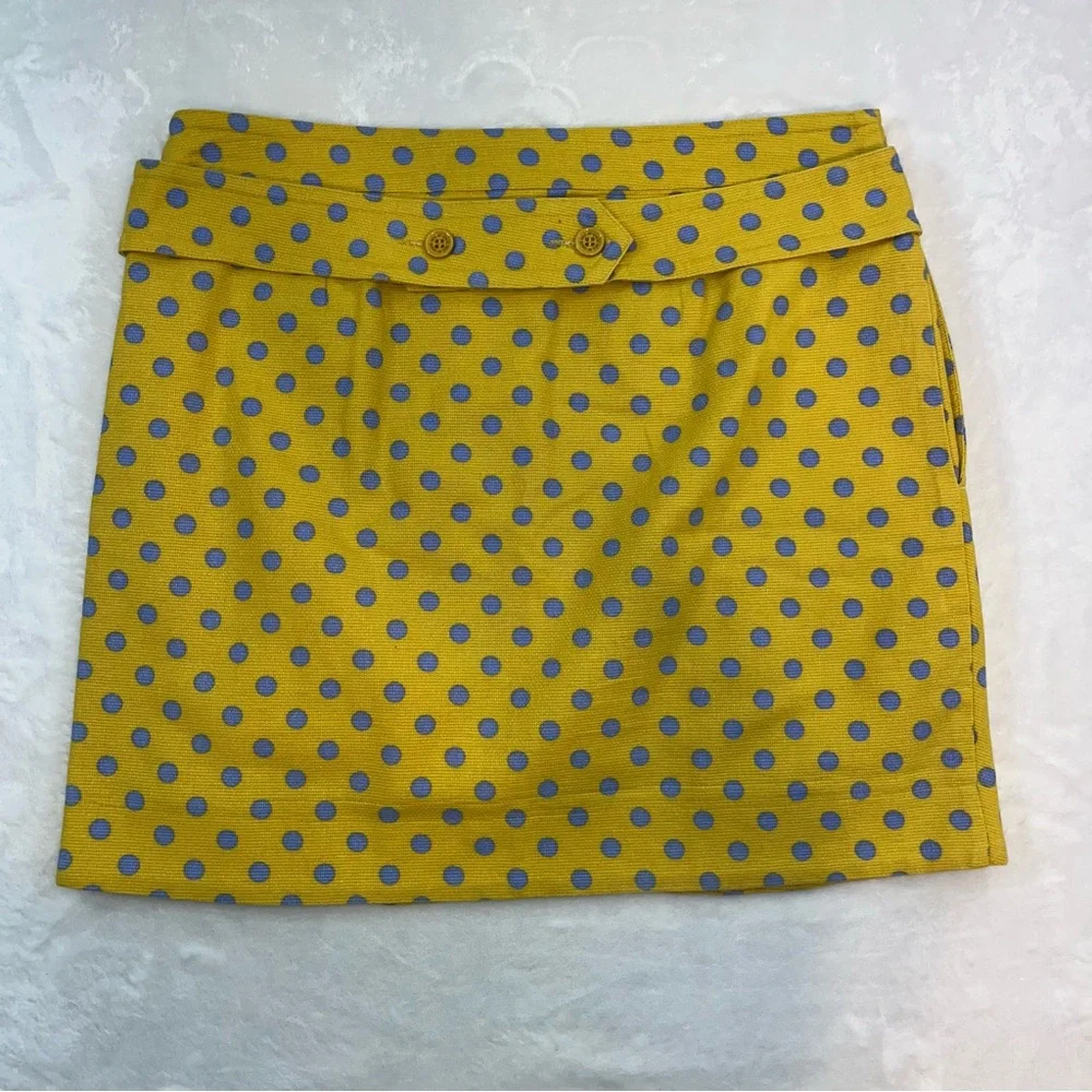See By Chloe Yellow Blue Polkadot‎ Pleated Skirt 100% Cotton Sz 10 Spring Fun
